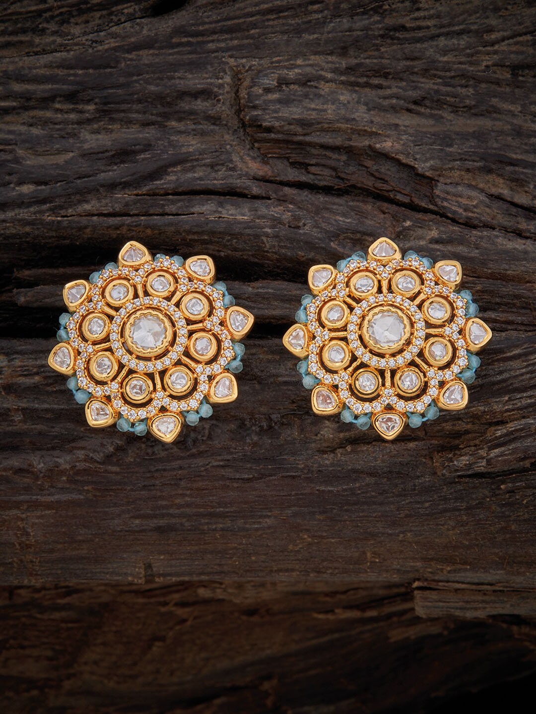 

Kushal's Fashion Jewellery Floral Kundan Studs Earrings, Sea green