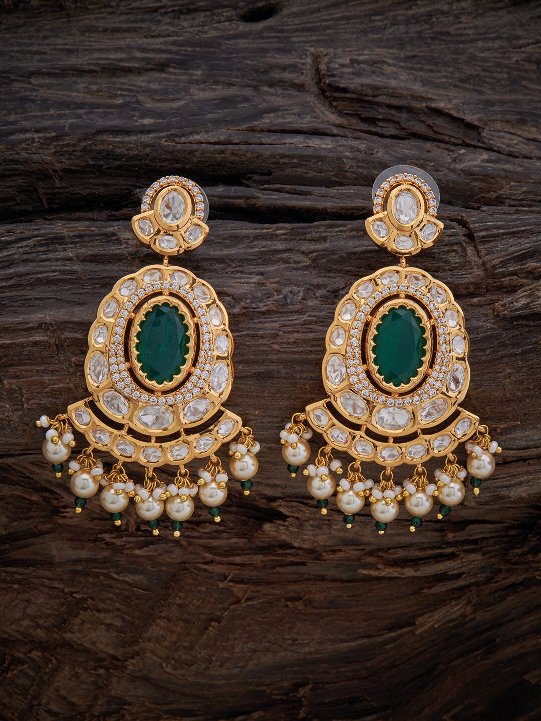 

Kushal's Fashion Jewellery Oval Kundan Drop Earrings, Green
