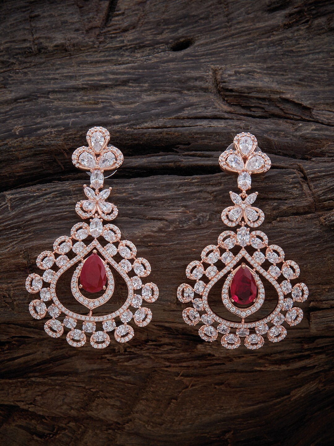 

Kushal's Fashion Jewellery Rose-Gold Plated Teardrop Shaped Cubic Zirconia Drop Earrings