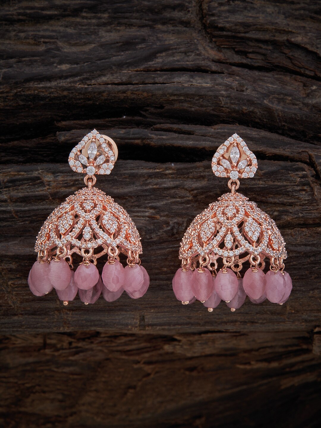 

Kushal's Fashion Jewellery Rose Gold-Plated Dome Shaped Jhumkas, Pink