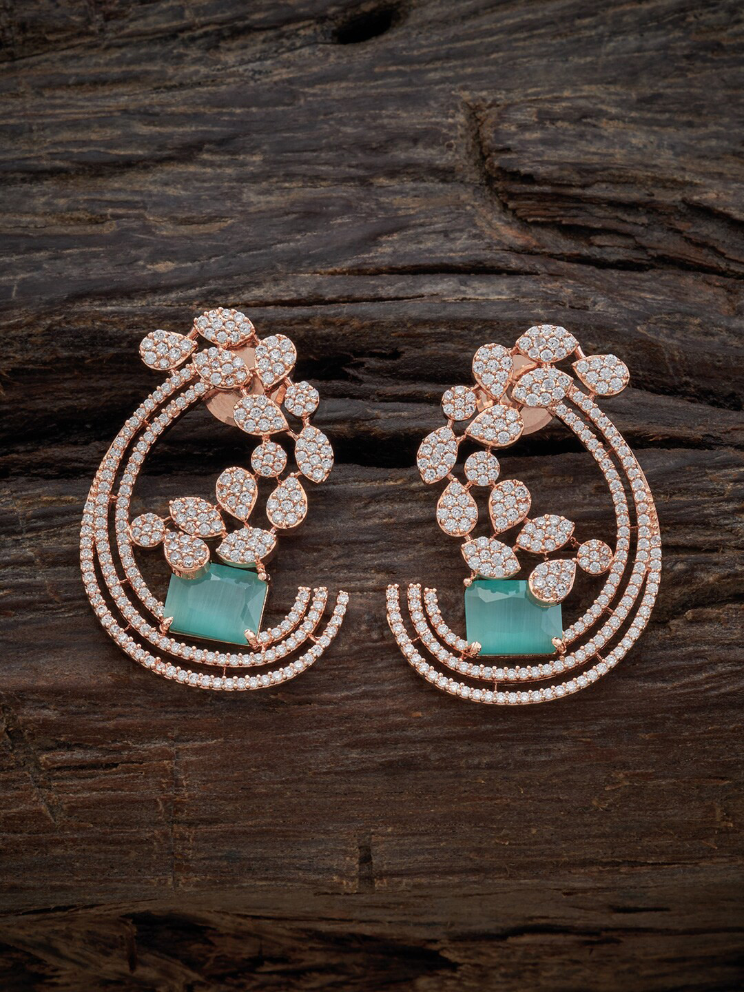 

Kushal's Fashion Jewellery Rose Gold-plated Contemporary Studs Earrings, Sea green