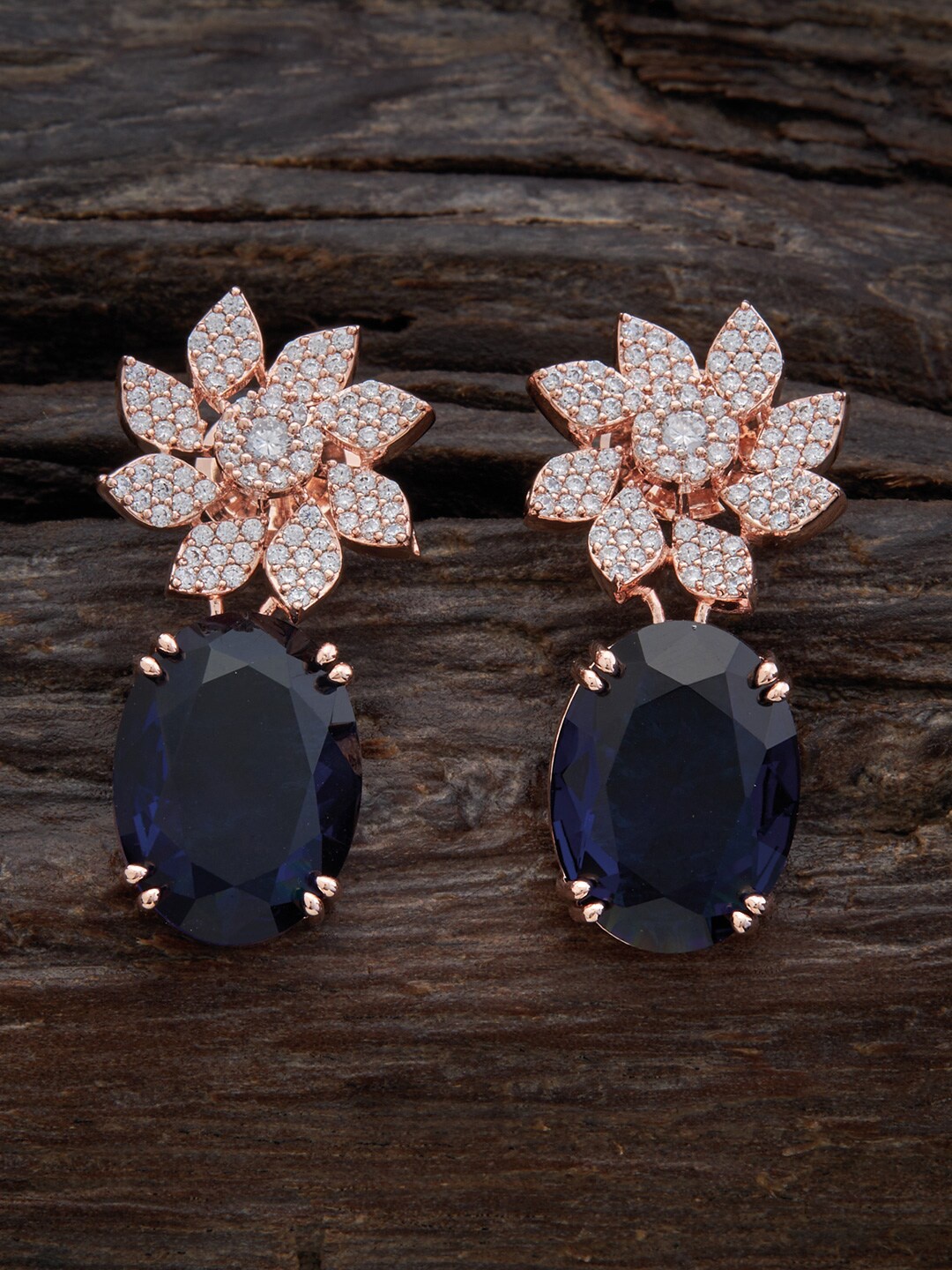 

Kushal's Fashion Jewellery Rose Gold-Plated Cubic Zirconia Floral Drop Earrings