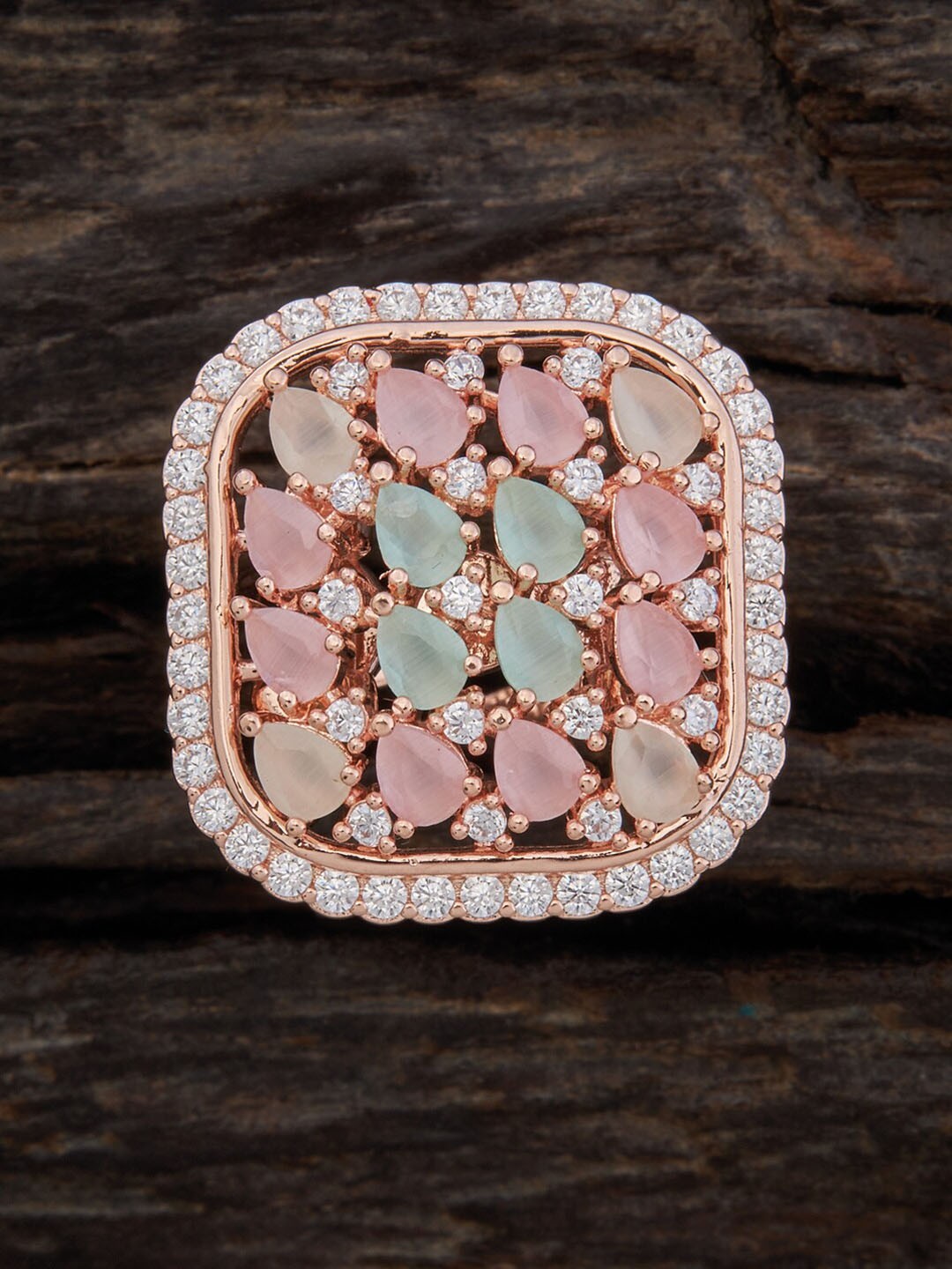 

Kushal's Fashion Jewellery Rose Gold-Plated CZ-Studded Finger Ring, Pink