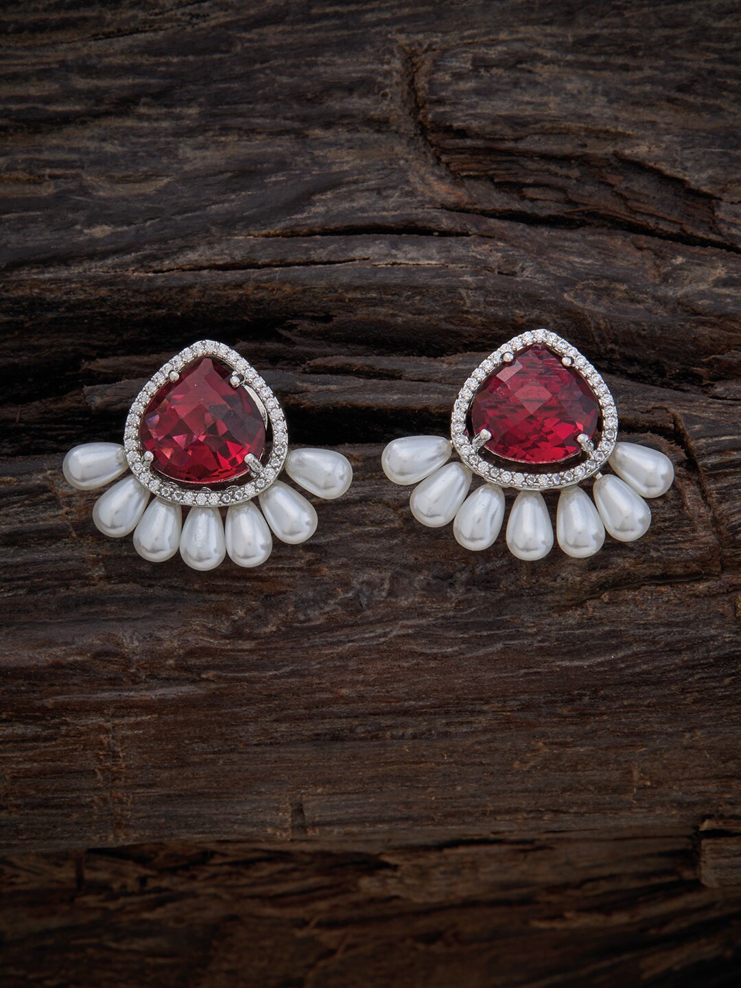 

Kushal's Fashion Jewellery Rhodium Plated Contemporary Studs Earrings, Red
