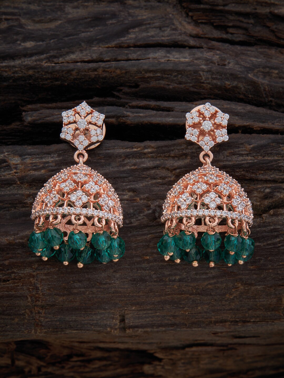 

Kushal's Fashion Jewellery Rose-Gold Plated Dome Shaped Jhumkas Earrings, Green