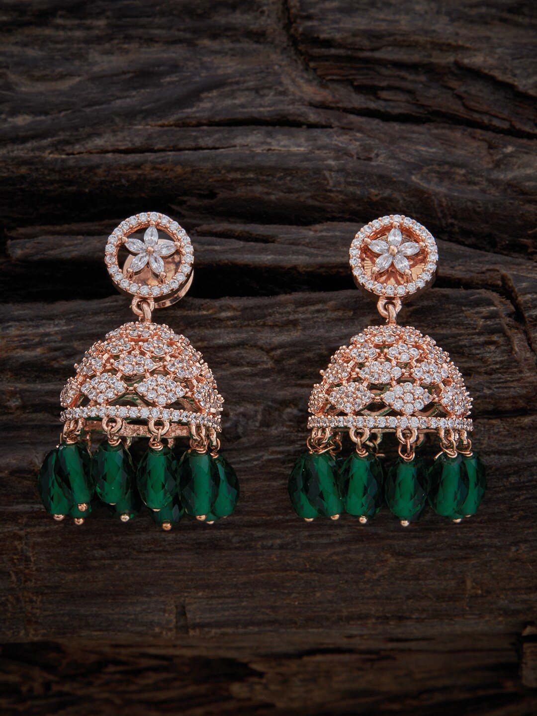 

Kushal's Fashion Jewellery Rose-Gold Plated Dome Shaped Jhumkas Earrings, Green
