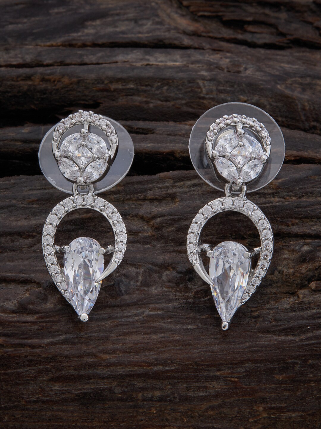 

Kushal's Fashion Jewellery Rhodium Plated Leaf Shaped Drop Earrings, White