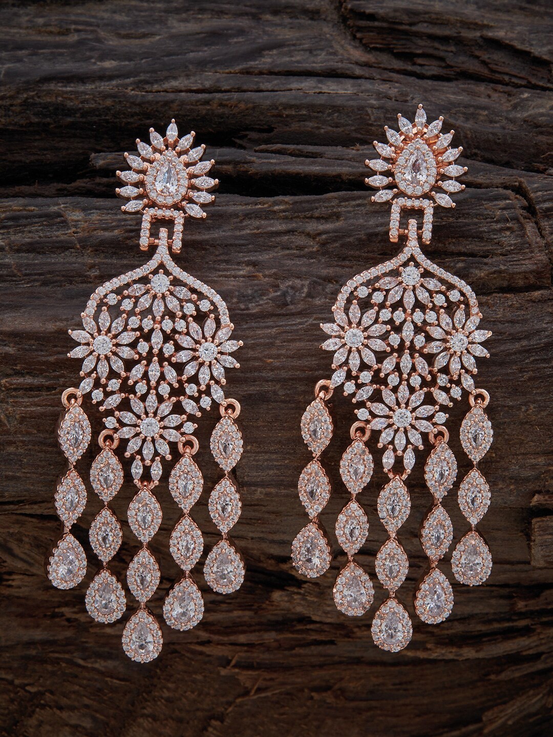 

Kushal's Fashion Jewellery Rose Gold-Plated Cubic Zirconia Floral Drop Earrings