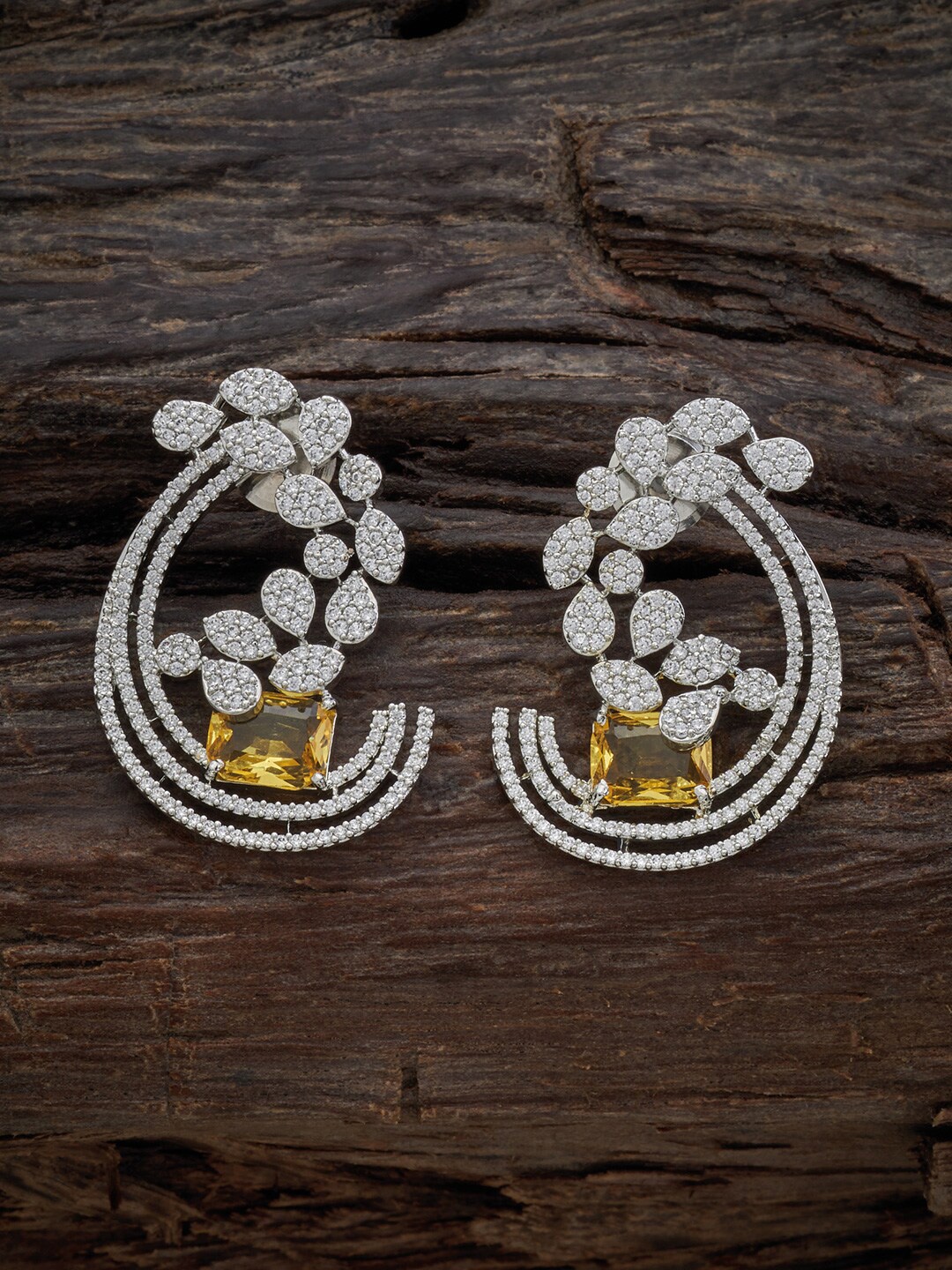 

Kushal's Fashion Jewellery Rhodium Plated Contemporary Studs Earrings, Yellow