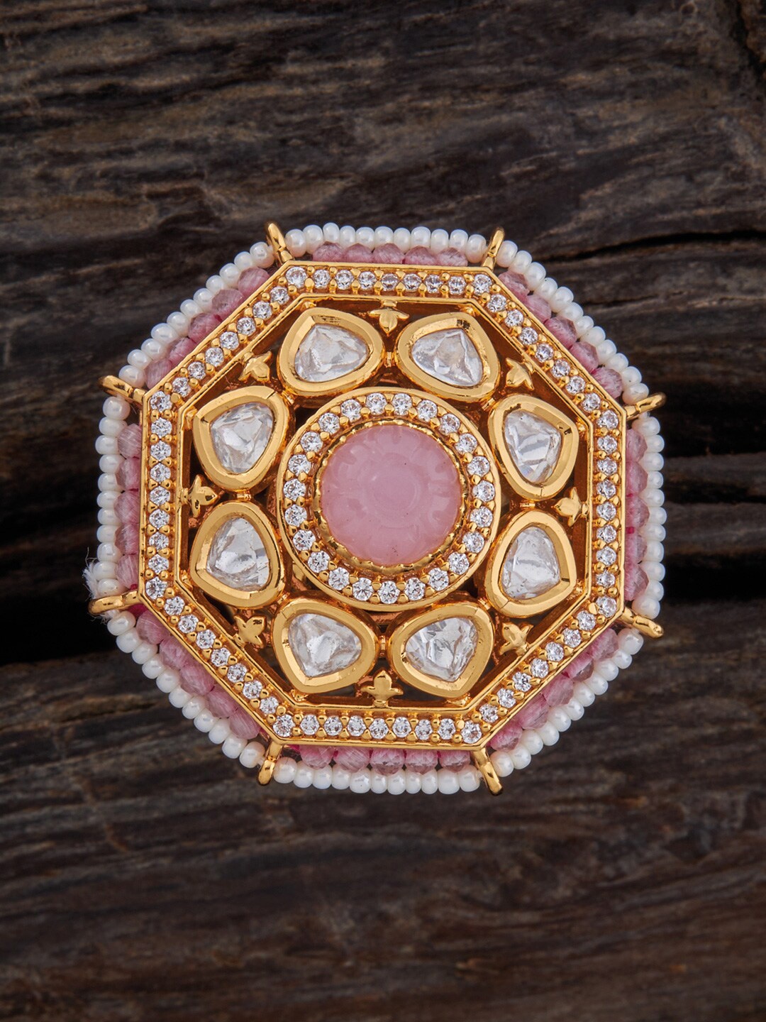 

Kushal's Fashion Jewellery Gold-Plated Kundan-Studded Finger Ring