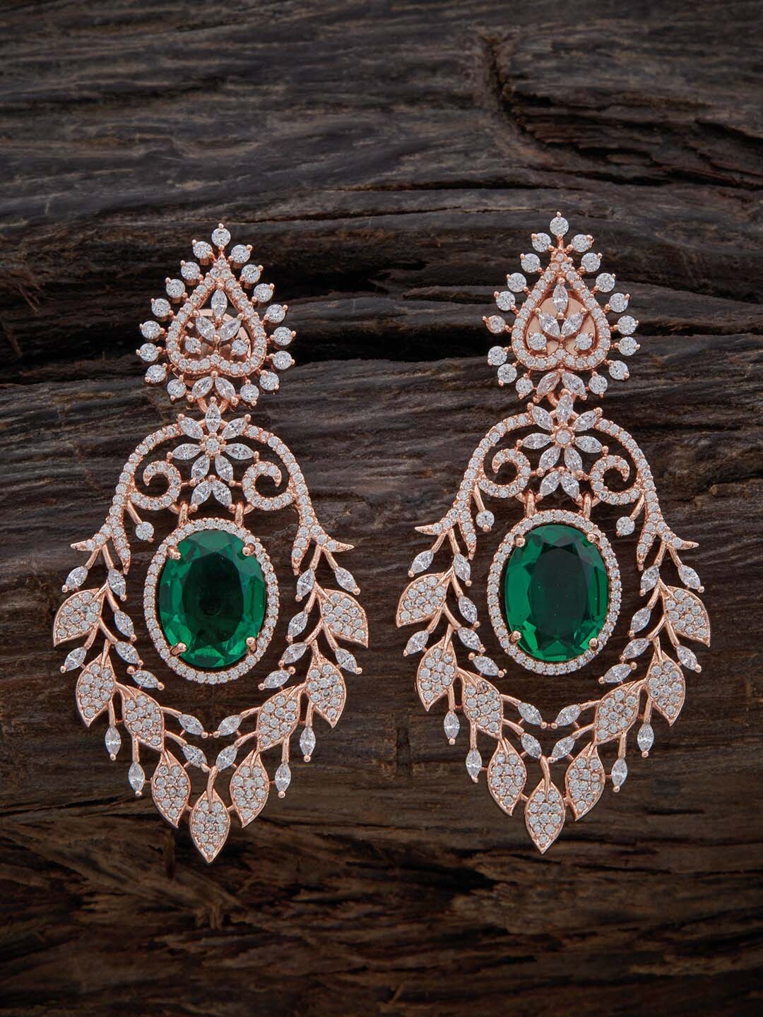 

Kushal's Fashion Jewellery Rose Gold-Plated Leaf Shaped Drop Earrings, Green