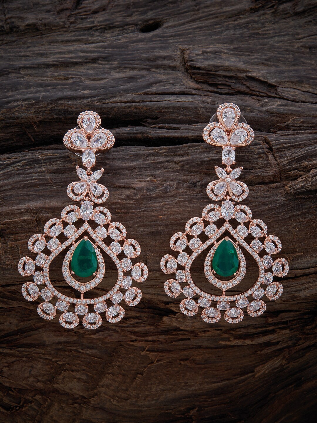 

Kushal's Fashion Jewellery Rose-Gold Plated Cubic Zirconia Teardrop Shaped Drop Earrings