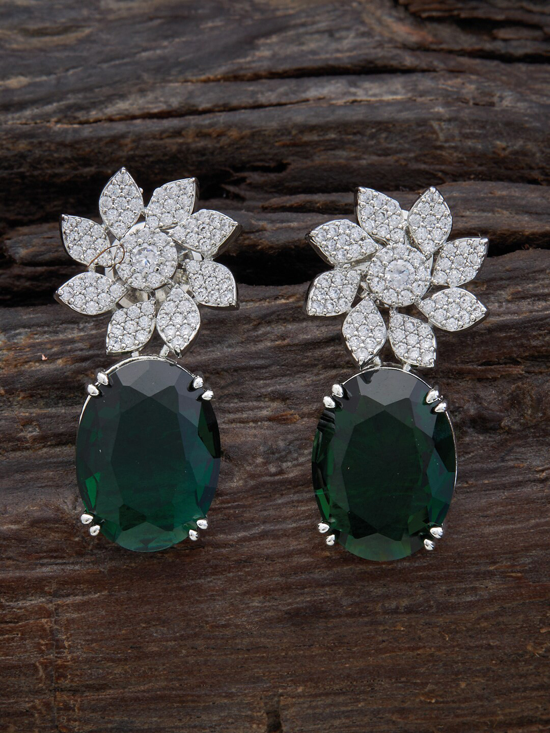 

Kushal's Fashion Jewellery Rhodium Plated Floral Drop Earrings, Green