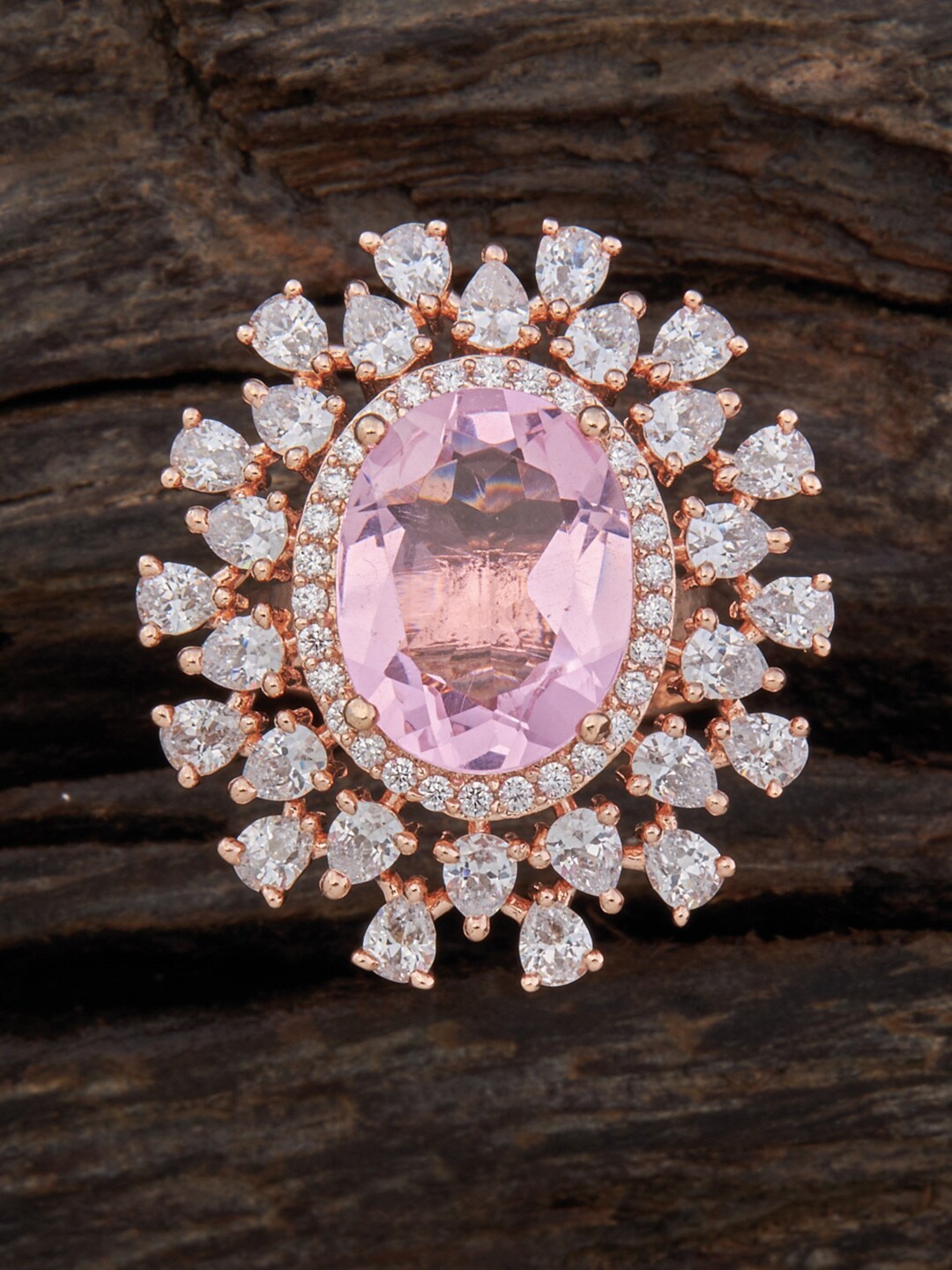

Kushal's Fashion Jewellery Rose Gold-Plated CZ Stone-Studded Adjustable Finger Ring