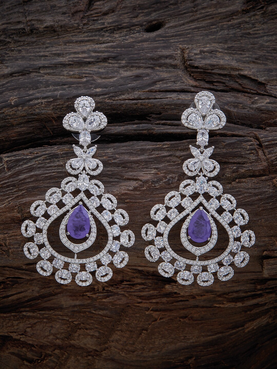 

Kushal's Fashion Jewellery Rhodium-Plated Teardrop Shaped Drop Earrings, Silver
