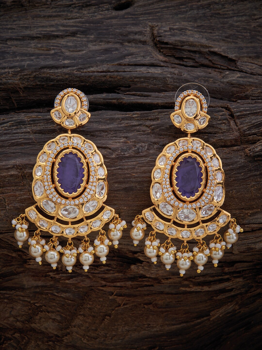 

Kushal's Fashion Jewellery Kundan Oval Drop Earrings, Lavender