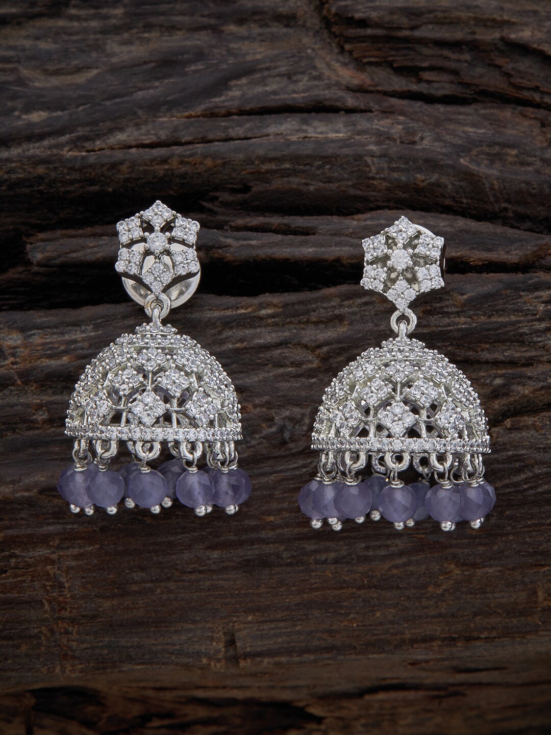 

Kushal's Fashion Jewellery Rhodium Plated Dome Shaped Jhumkas, Lavender
