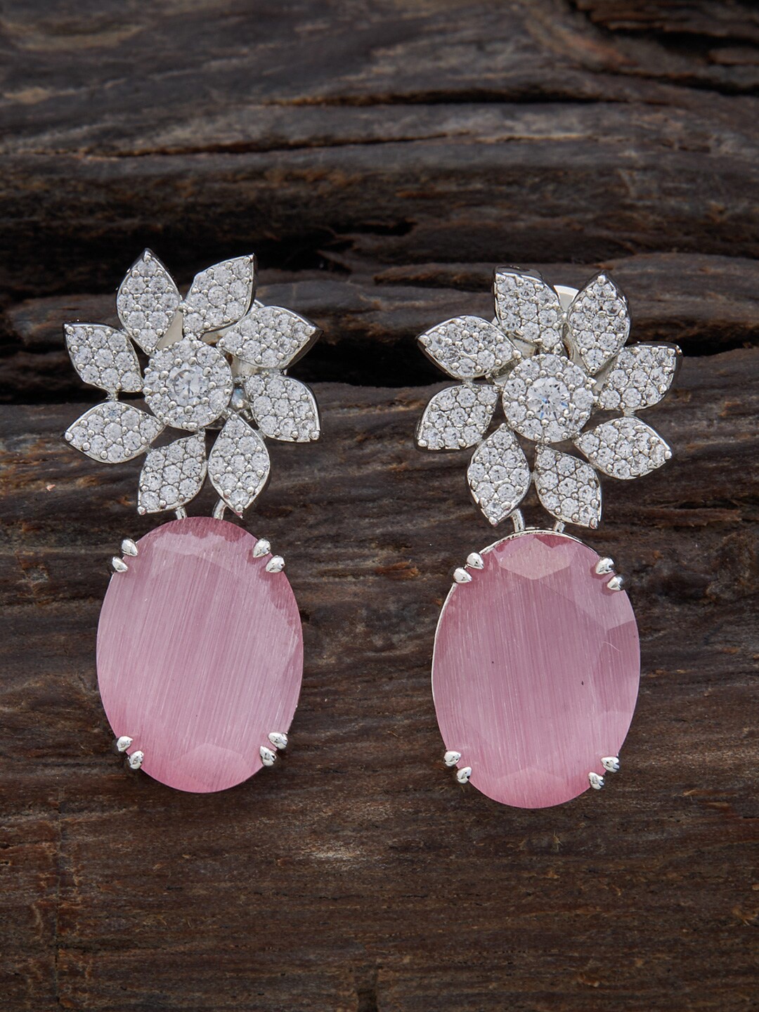

Kushal's Fashion Jewellery Rhodium Plated Floral Drop Earrings, Pink