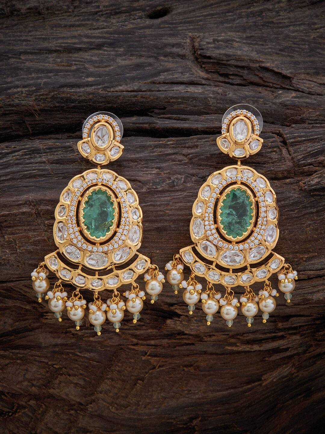 

Kushal's Fashion Jewellery Kundan Oval Drop Earrings, Sea green
