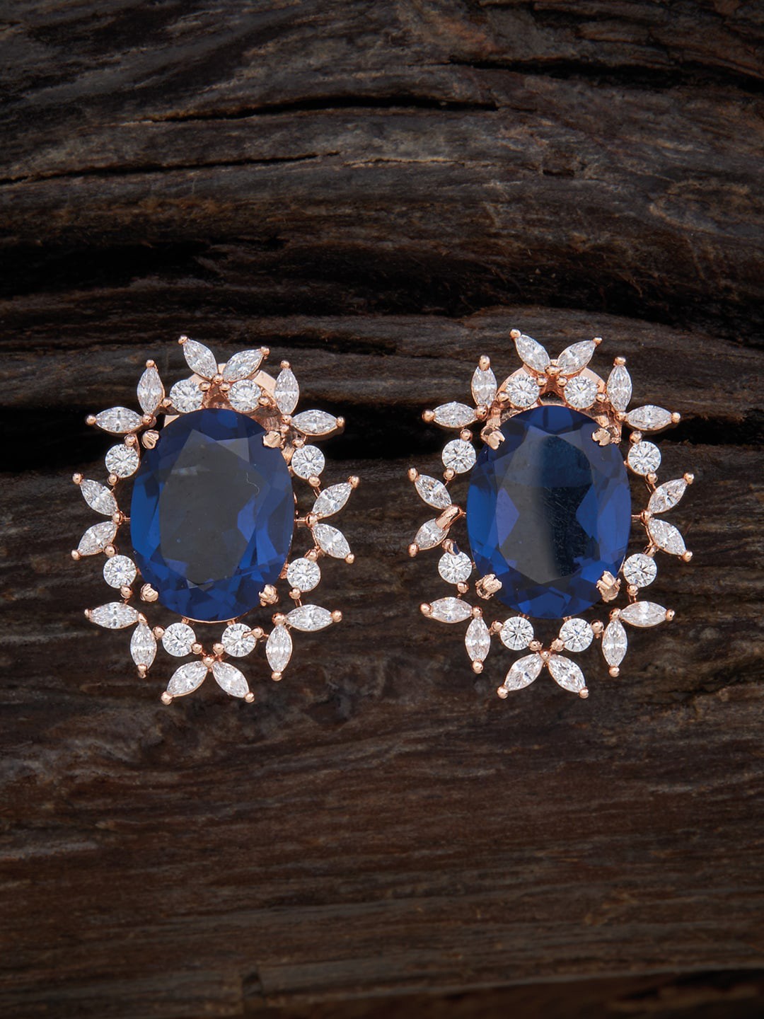 

Kushal's Fashion Jewellery Rose-Gold Plated Oval Cubic Zirconia Studs Earrings