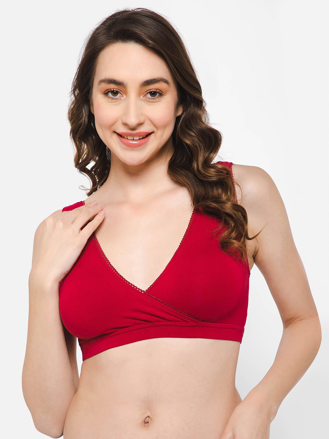

Clovia Cotton Non-Padded Non-Wired Full Cup Slip-On Maternity Bra, Red