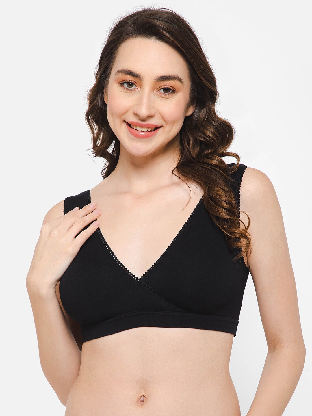 

Clovia Cotton Non-Padded Non-Wired Full Cup Slip-On Maternity Bra, Black
