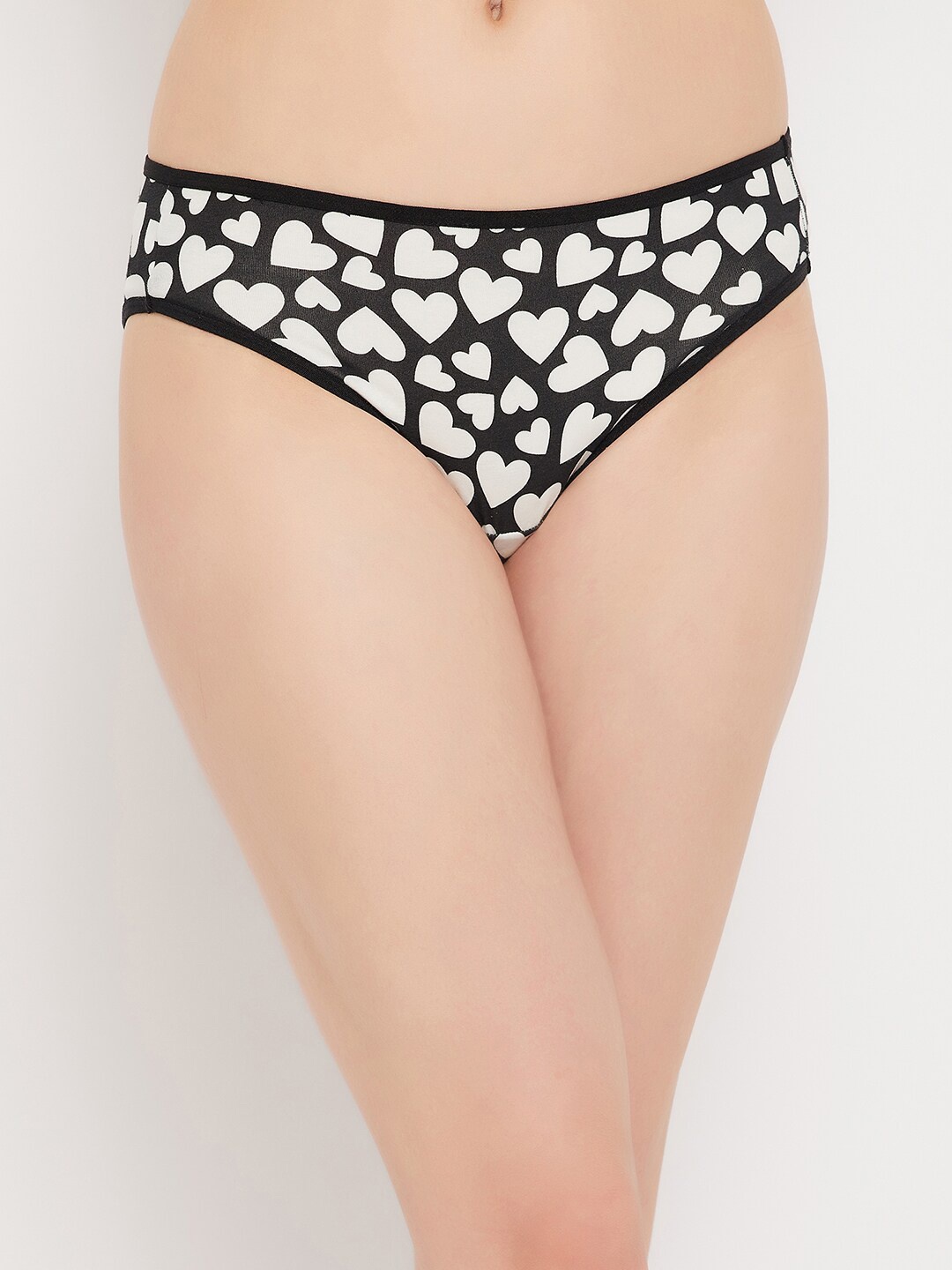 

Clovia Low Waist Heart Print Cotton Bikini Briefs PN3380Y13S, Black