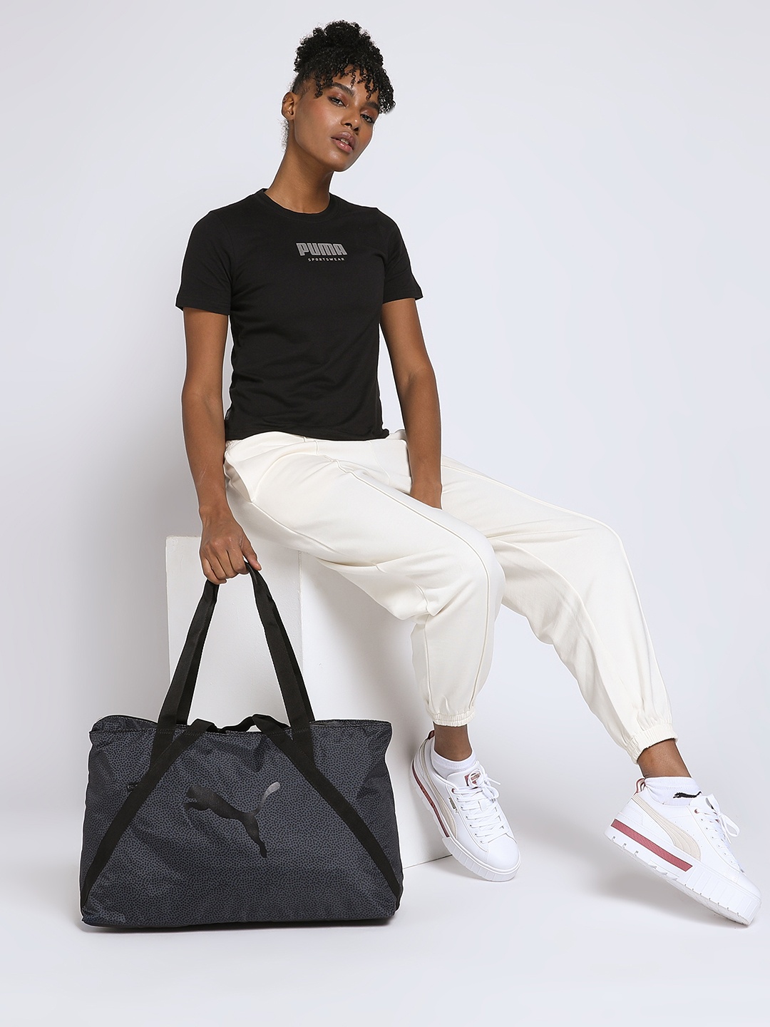 

Puma Printed Oversized Structured Training Bag, Black