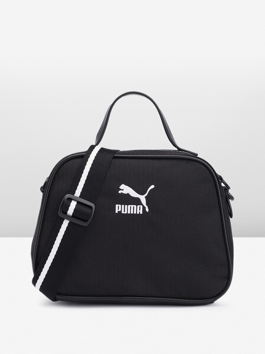 

Puma Striped Structured Classics Seasonal Cross-Body Handheld Bag With Embroidered Detail, Black