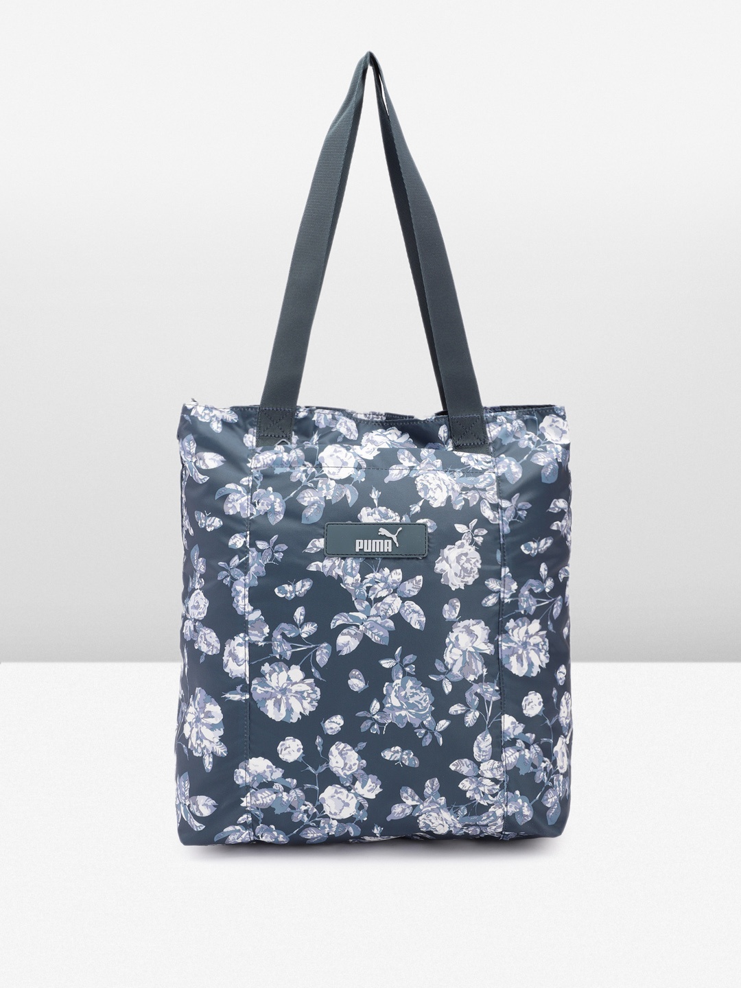 

Puma Floral Logo Print Shopper Core Pop Tote Bag With Brand Logo Applique Detail, Navy blue