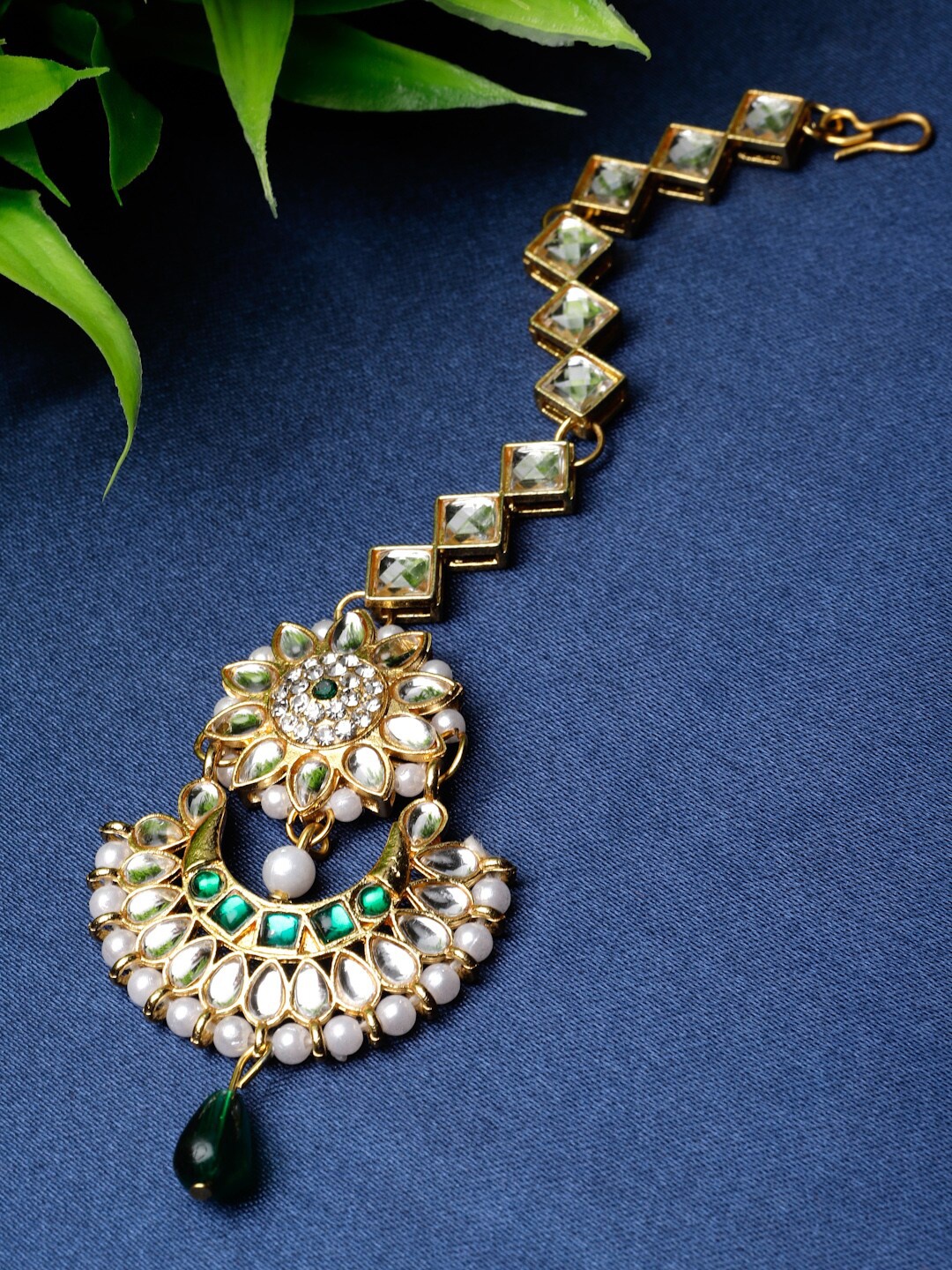 

ZENEME Gold-Plated Kundan-Studded Maang Tikka, White