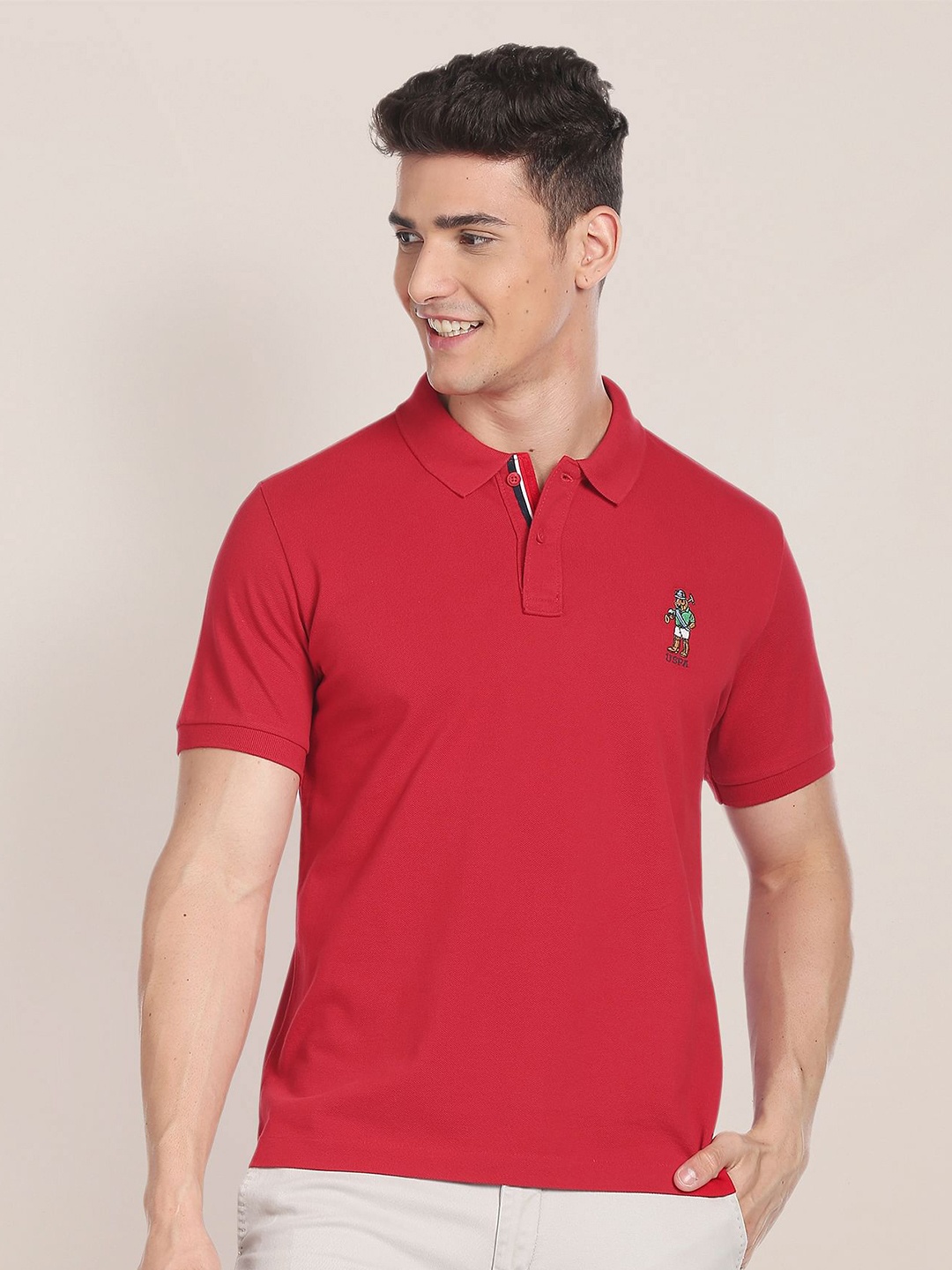 

U.S. Polo Assn. Half Sleeve Pure Cotton Slim Fit Polo T-shirt, Red