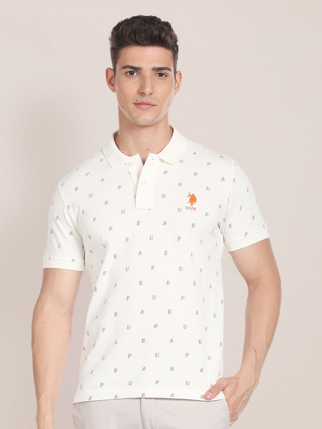 

U.S. Polo Assn. Typography Printed Polo Collar Pure Cotton Casual T-Shirt, White