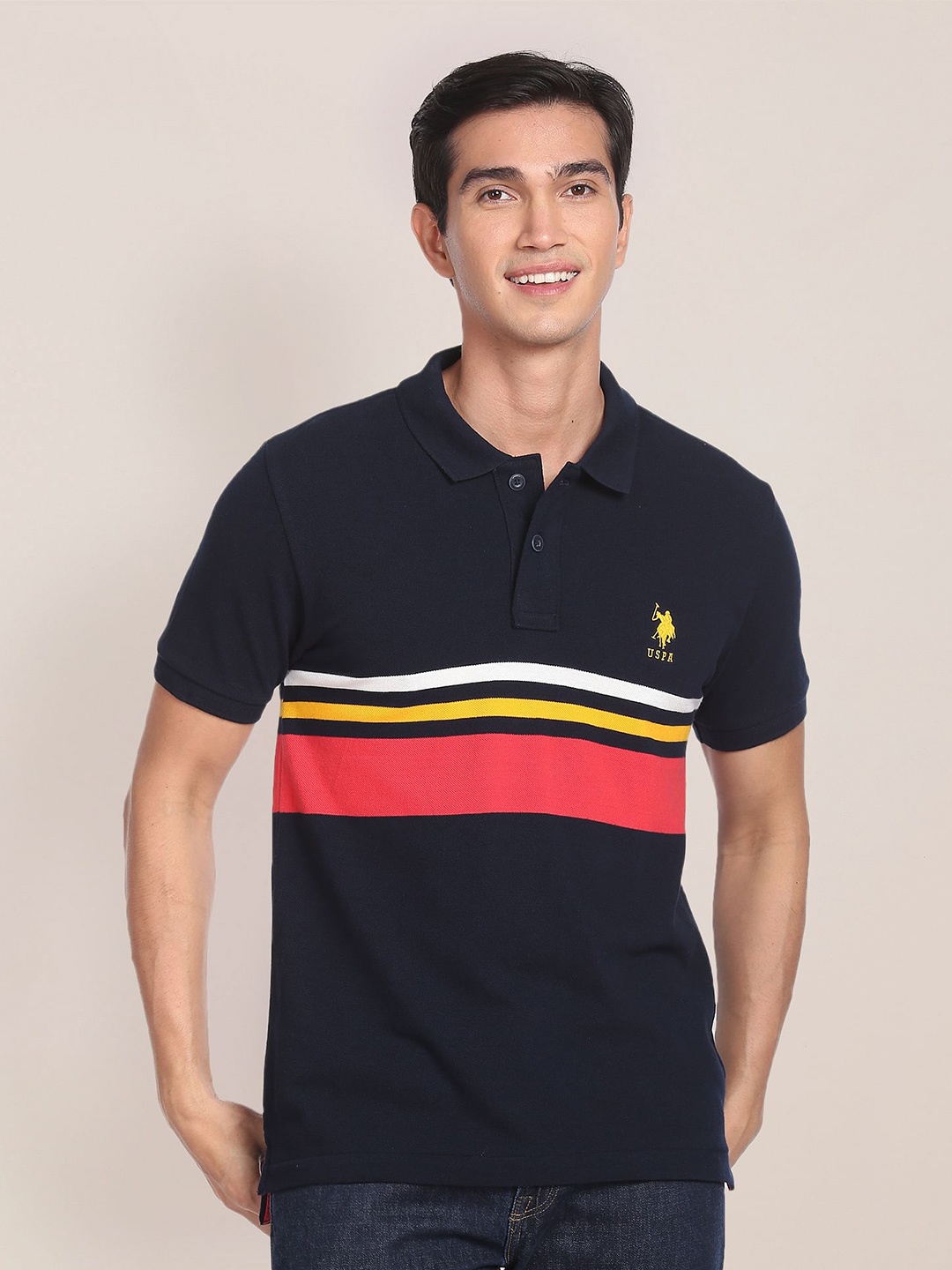 

U.S. Polo Assn. Striped Polo Collar Pure Collar Slim Fit T-shirt, Navy blue