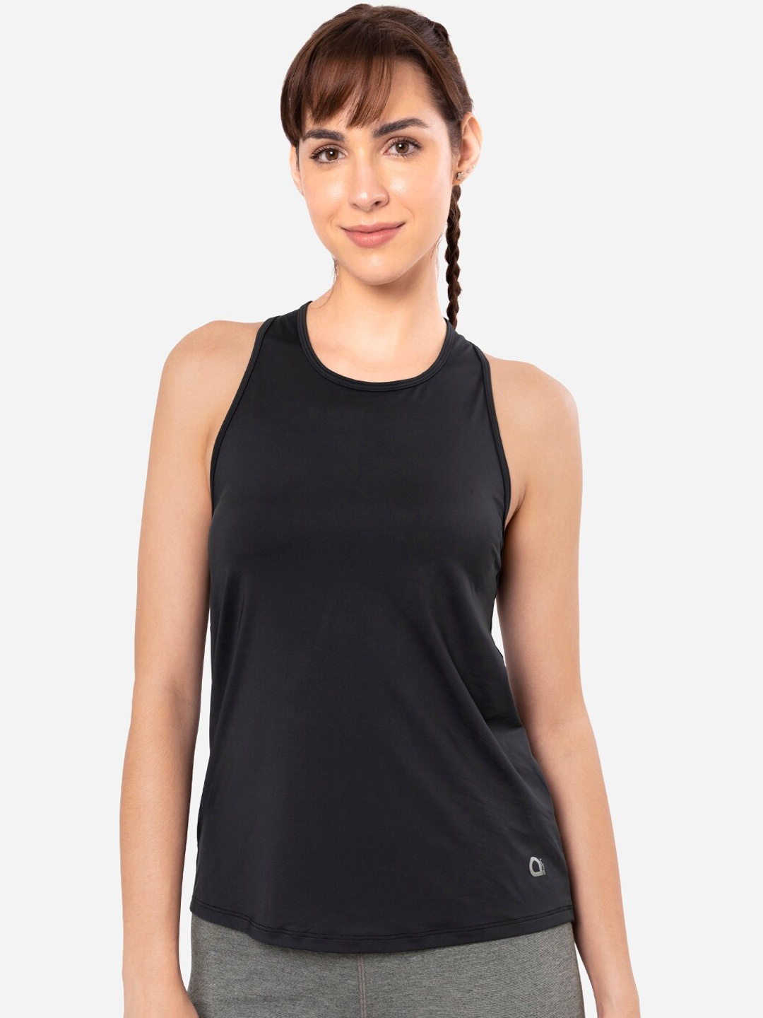 

Amante Solid High Coverage Round Neck Active Tank Top, Black