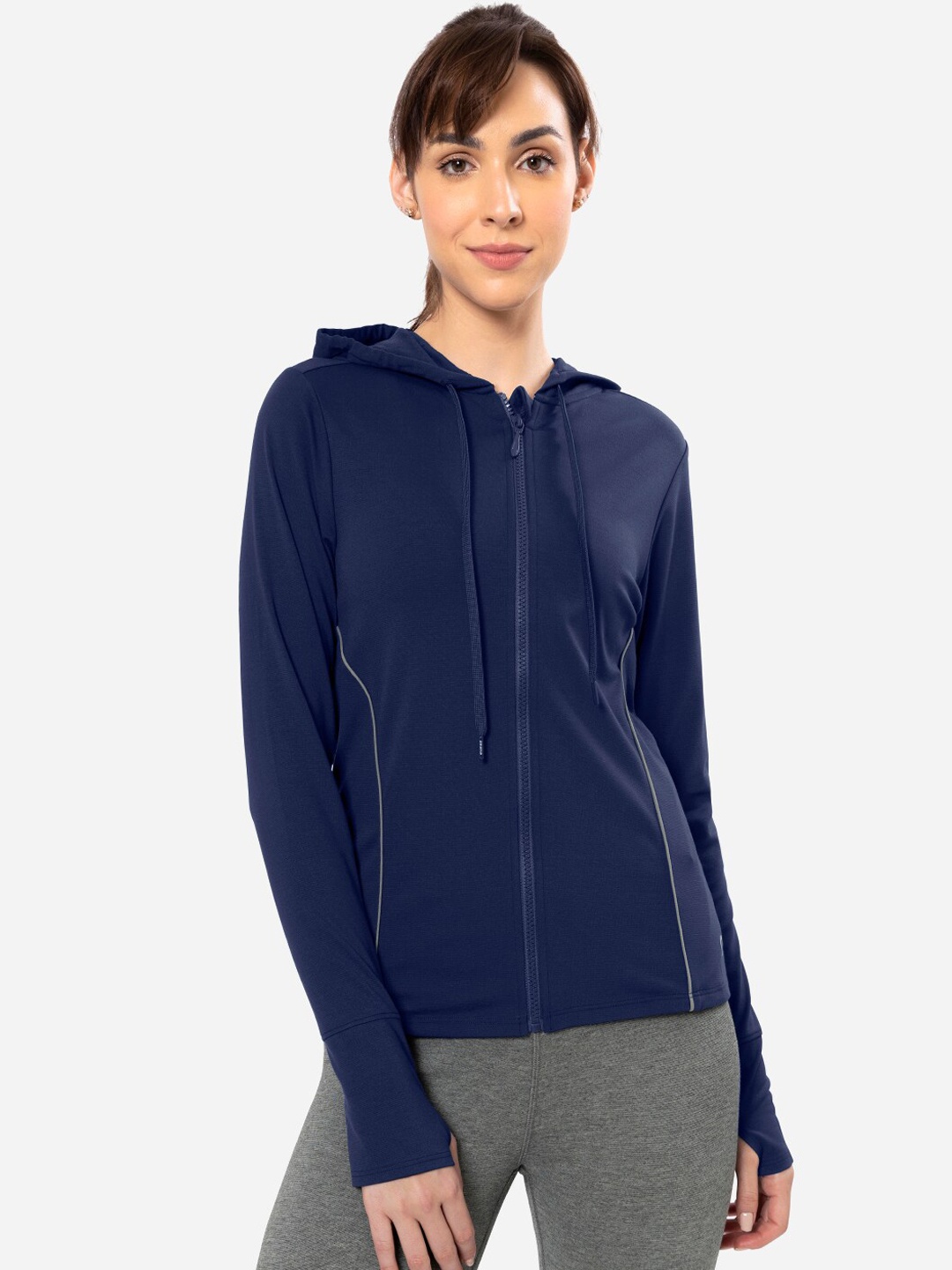 

Amante Hooded Antimicrobial Training or Gym Sporty Jacket, Navy blue