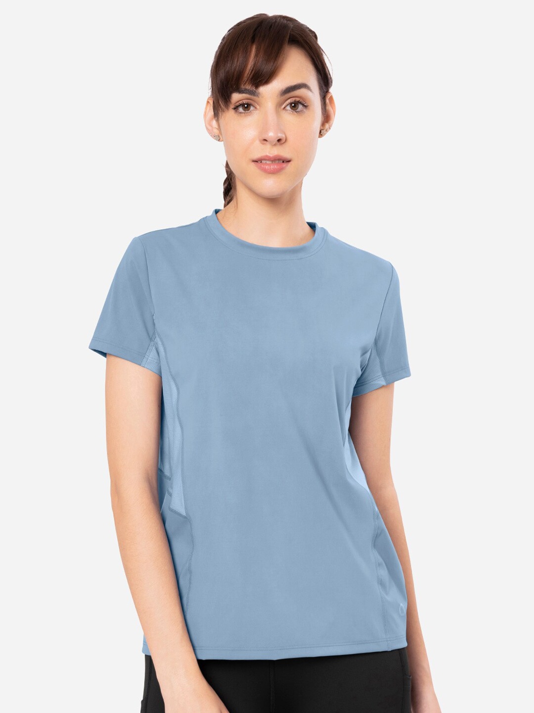 

Amante Solid Round Neck Flaunt Workout T-Shirt, Blue