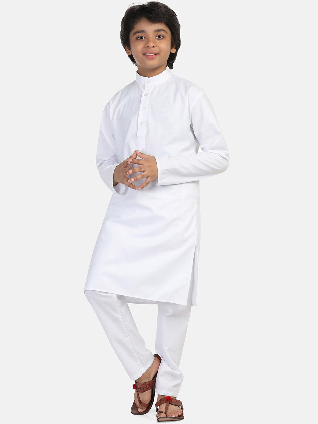 

TAHVO Boys Band Collar Pure Cotton Kurta With Trousers, White