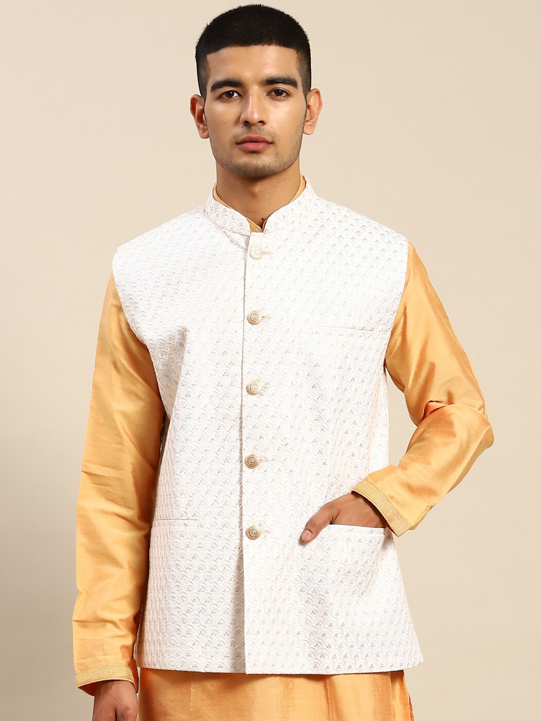 

RAJUBHAI HARGOVINDAS Embellished Nehru Jacket, White