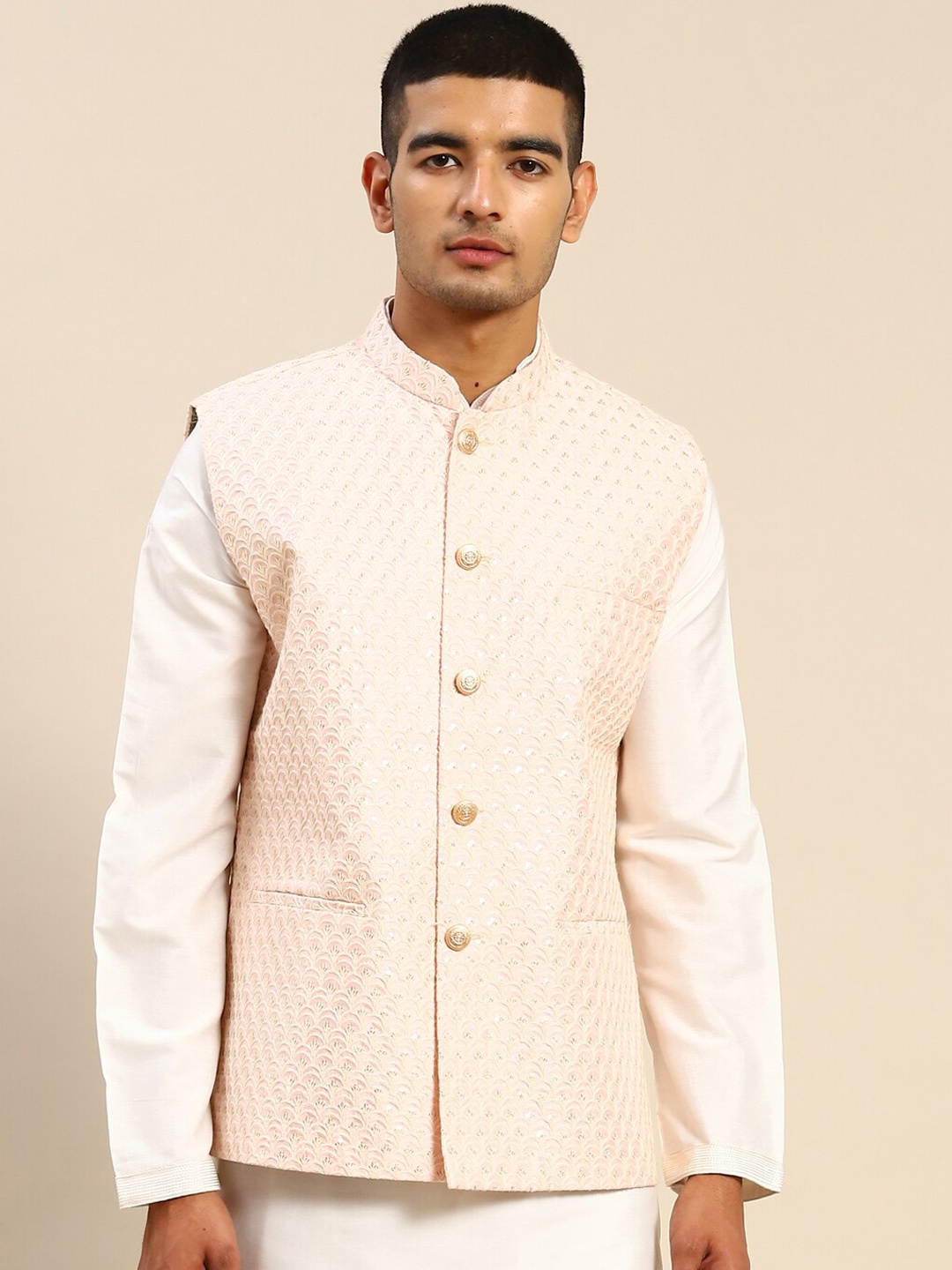 

RAJUBHAI HARGOVINDAS Embroidered Nehru Jacket, Pink
