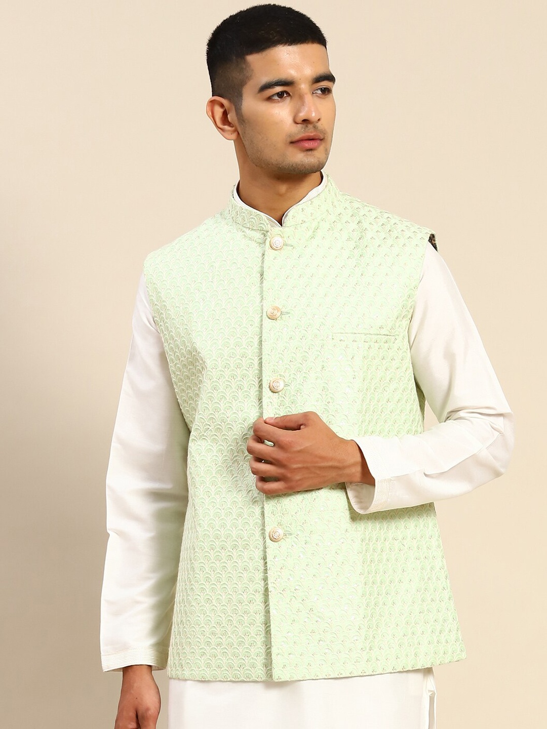 

RAJUBHAI HARGOVINDAS Embroidered Nehru Jacket, Green