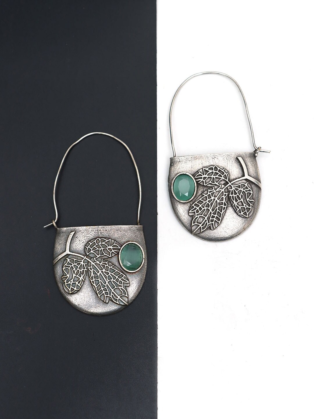 

Ozanoo Silver-Plated Floral Hoop Earrings, Green