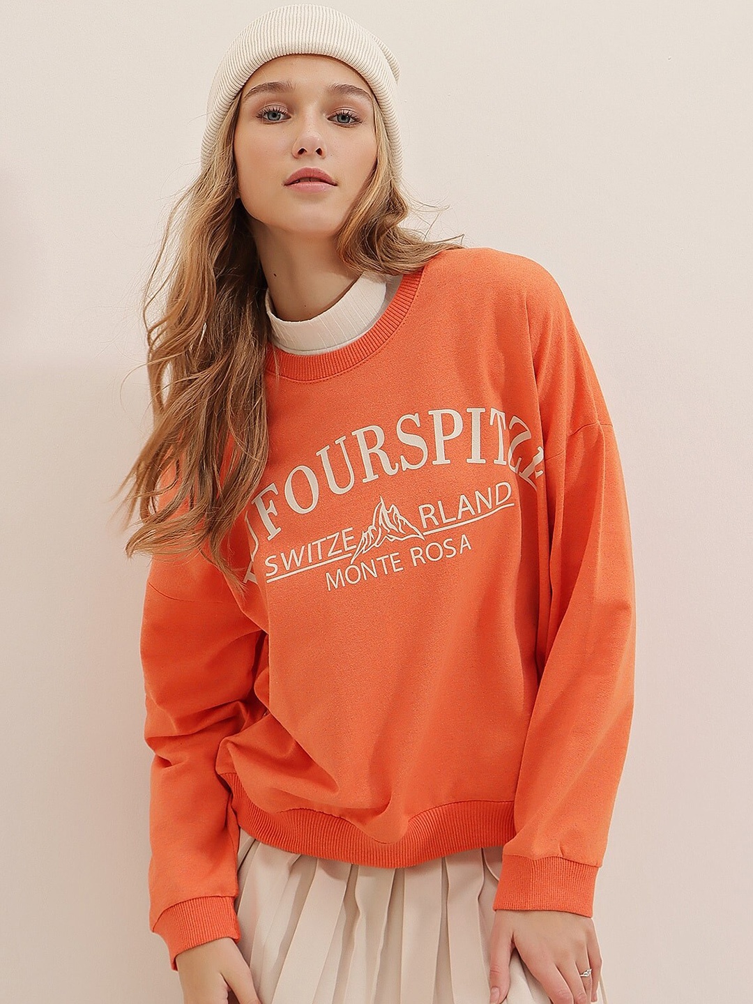 

Trend Alacati stili Typography Printed Sweatshirt, Na