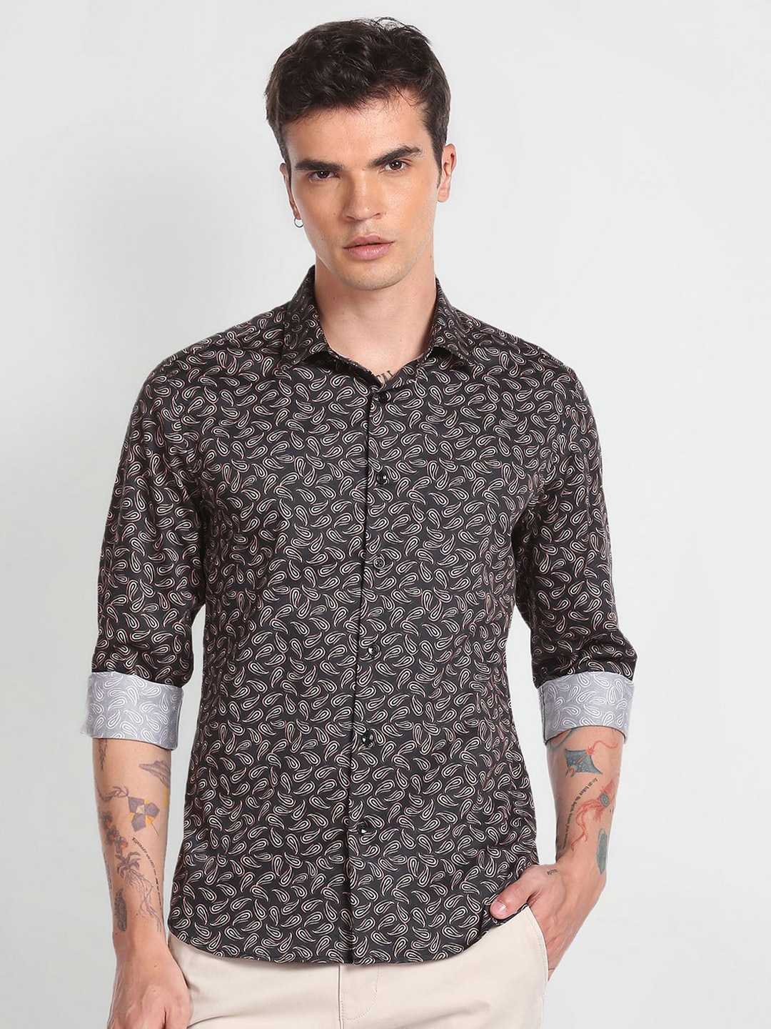 

Flying Machine Ethnic Motif Printed Printed Casual Pure Cotton Shirt, Charcoal