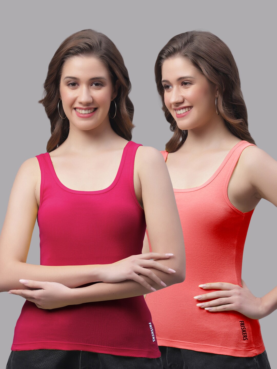 

Friskers Pack Of 2 Rib Sleeveless Cotton Tank Tops, Pink