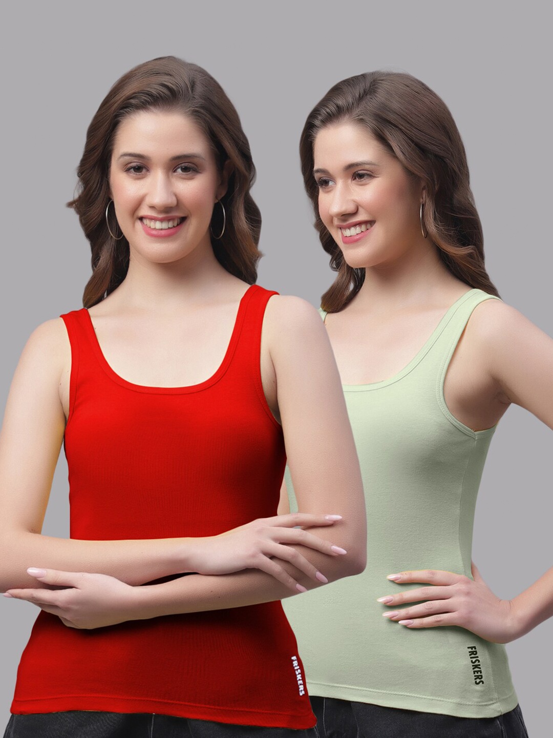 

Friskers Pack of 2 Sleeveless Cotton Tank Tops, Red