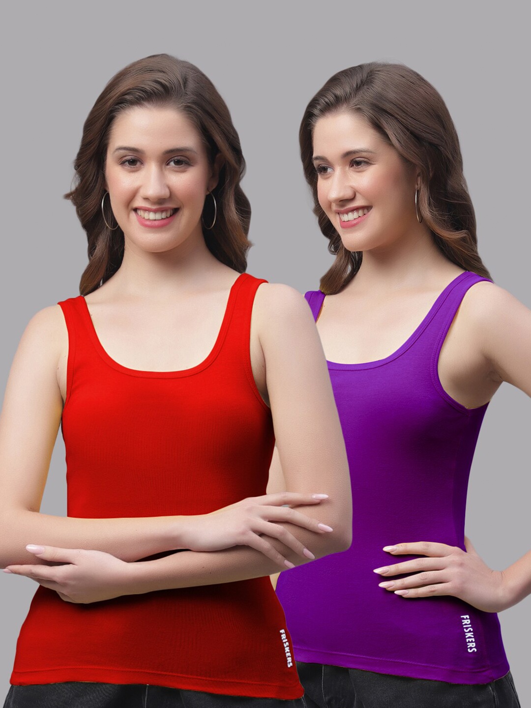 

Friskers Pack Of 2 Scoop Neck Sleeveless Cotton Tank Top, Red