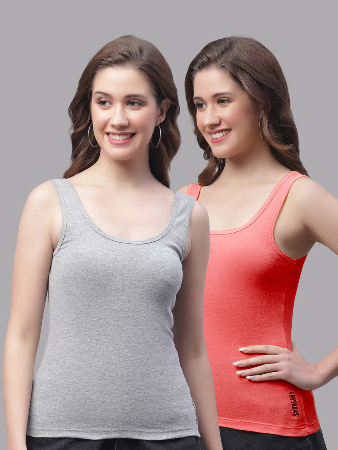 

Friskers Pack Of 2 Scoop Neck Sleeveless Cotton Tank Top, Grey