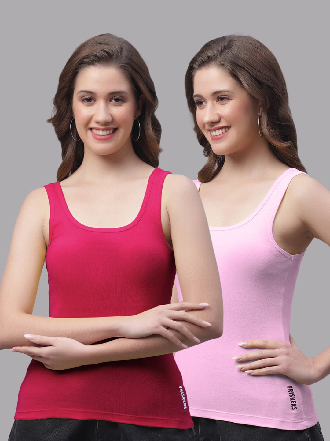 

Friskers Pack Of 2 Scoop Neck Sleeveless Cotton Tank Top, Pink