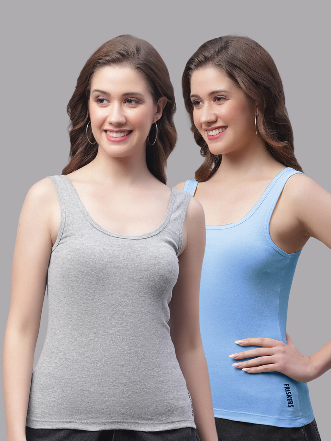 

Friskers Pack Of 2 Scoop Neck Sleeveless Cotton Tank Top, Grey